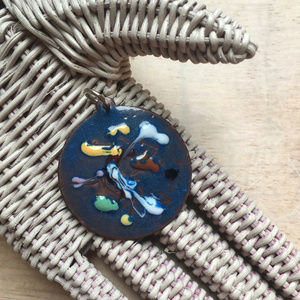 Mid Century Modern Abstract Enamel Copper Pendant